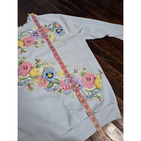 Vintage Grannycore FLoral Ruffled Crewneck Sweatshirt Tultex - Picture 10 of 16